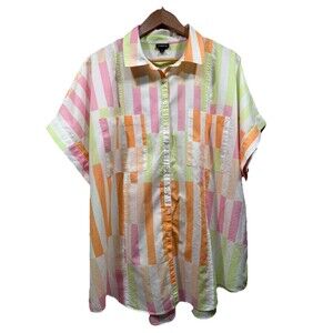 Torrid Womens Size 2 (2XL) 100% Cotton Voile Dolman Button Up Striped Shirt